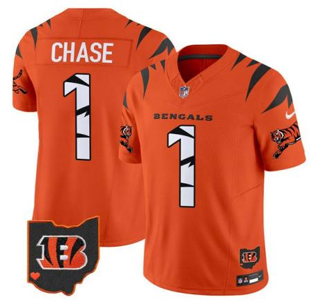 Men 2024 Nike Cincinnati Bengals #1 Chase orange Game Jersey->cincinnati bengals->NFL Jersey